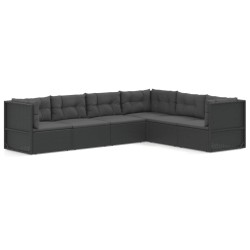 vidaXL Set muebles de jardín 6 piezas y cojines ratán sintético negro