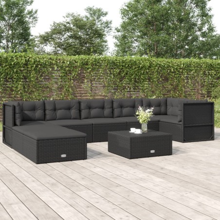 vidaXL Set de muebles de jardín 8 pzas y cojines ratán sintético negro