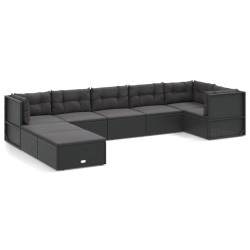 vidaXL Set de muebles de jardín 8 pzas y cojines ratán sintético negro