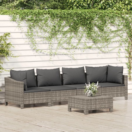 vidaXL Set de muebles de jardín 5 pzas y cojines ratán sintético gris