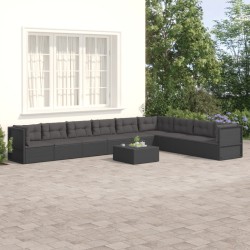 vidaXL Set de muebles de jardín 9 pzas y cojines ratán sintético negro