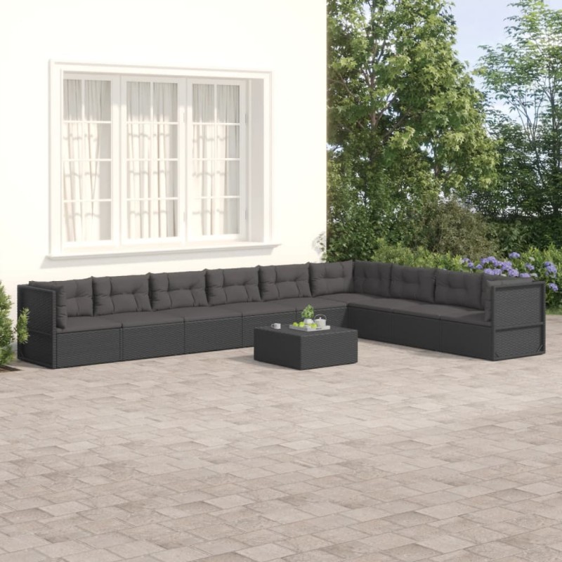 vidaXL Set de muebles de jardín 9 pzas y cojines ratán sintético negro vidaXL Set de muebles de jardín 9 pzas y cojines ratán sintético negro