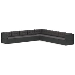 vidaXL Set de muebles de jardín 9 pzas y cojines ratán sintético negro
