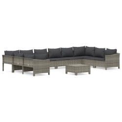 vidaXL Set de muebles de jardín 11 pzas y cojines ratán sintético gris