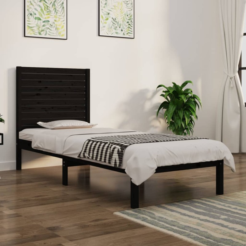 vidaXL Estructura de cama individual madera maciza negra 90x190 cm vidaXL Estructura de cama individual madera maciza negra 90x190 cm