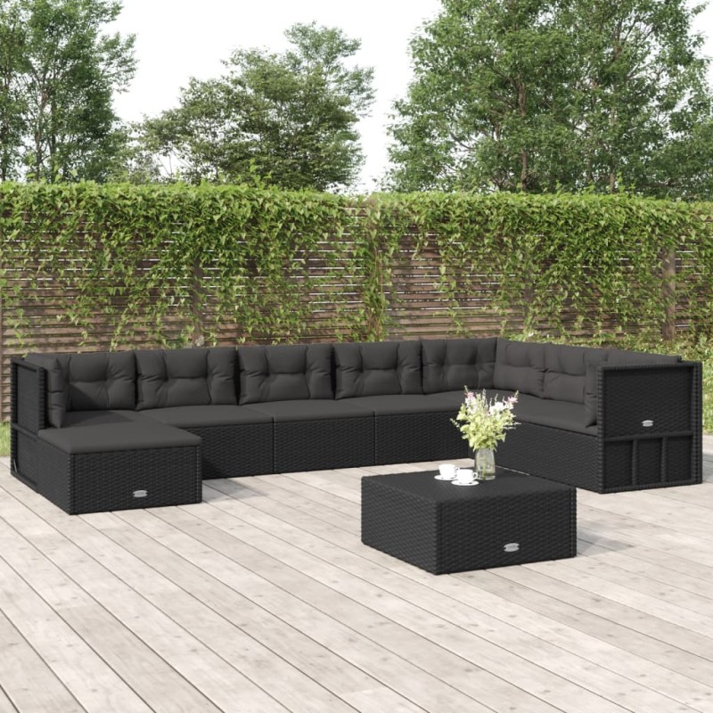 vidaXL Set de muebles de jardín 8 pzas y cojines ratán sintético negro vidaXL Set de muebles de jardín 8 pzas y cojines ratán sintético negro