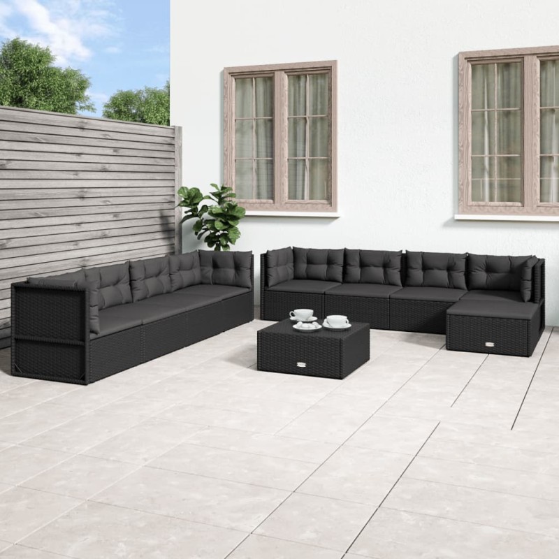 vidaXL Set de muebles de jardín 9 pzas y cojines ratán sintético negro vidaXL Set de muebles de jardín 9 pzas y cojines ratán sintético negro