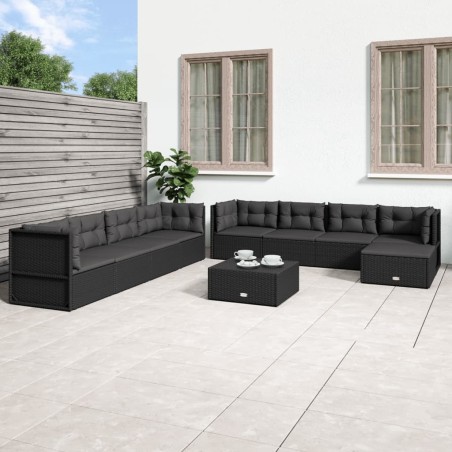 vidaXL Set de muebles de jardín 9 pzas y cojines ratán sintético negro