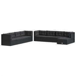 vidaXL Set de muebles de jardín 9 pzas y cojines ratán sintético negro