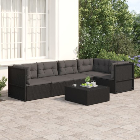 vidaXL Set de muebles de jardín 5 pzas y cojines ratán sintético negro