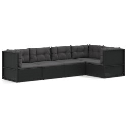 vidaXL Set de muebles de jardín 5 pzas y cojines ratán sintético negro