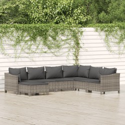 vidaXL Set de muebles de jardín 7 pzas y cojines ratán sintético gris