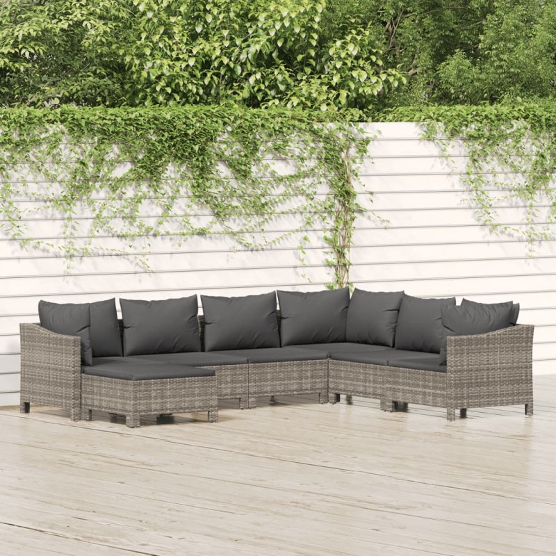 vidaXL Set de muebles de jardín 7 pzas y cojines ratán sintético gris vidaXL Set de muebles de jardín 7 pzas y cojines ratán sintético gris
