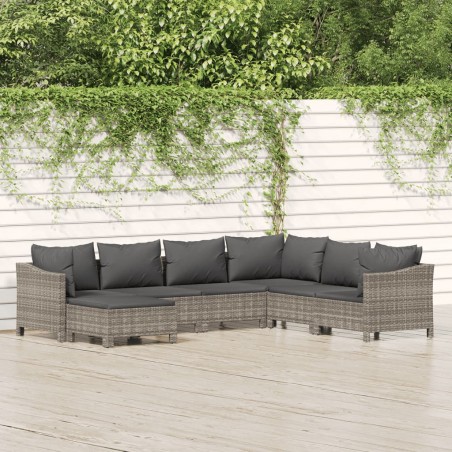 vidaXL Set de muebles de jardín 7 pzas y cojines ratán sintético gris