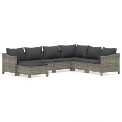 vidaXL Set de muebles de jardín 7 pzas y cojines ratán sintético gris