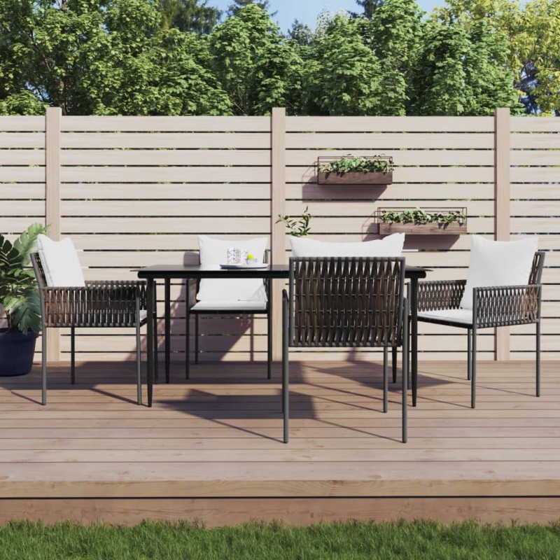 vidaXL Juego comedor jardín 5 piezas y cojines ratán sintético y acero vidaXL Juego comedor jardín 5 piezas y cojines ratán sintético y acero