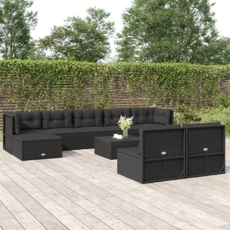 vidaXL Set de muebles de jardín 9 pzas y cojines ratán sintético negro