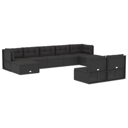 vidaXL Set de muebles de jardín 9 pzas y cojines ratán sintético negro
