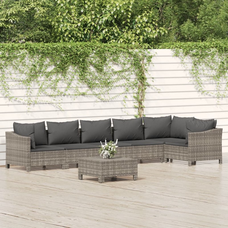 vidaXL Set de muebles de jardín 7 pzas y cojines ratán sintético gris vidaXL Set de muebles de jardín 7 pzas y cojines ratán sintético gris