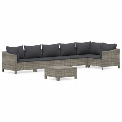 vidaXL Set de muebles de jardín 7 pzas y cojines ratán sintético gris