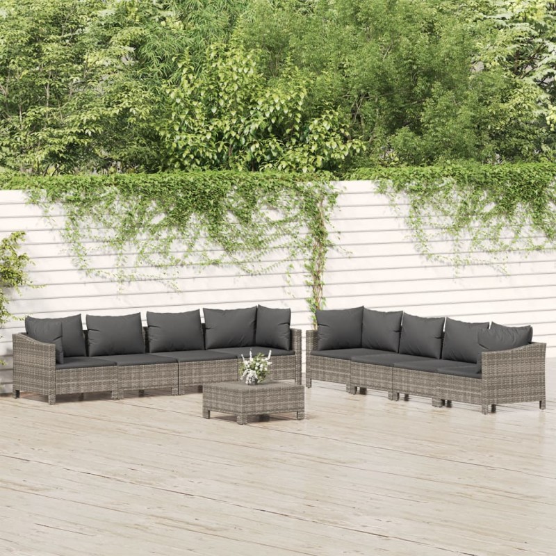 vidaXL Set de muebles de jardín 9 pzas y cojines ratán sintético gris vidaXL Set de muebles de jardín 9 pzas y cojines ratán sintético gris