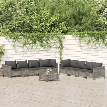 vidaXL Set de muebles de jardín 9 pzas y cojines ratán sintético gris