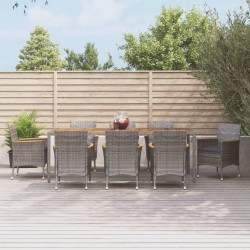 vidaXL Set comedor jardín 9 pzas y cojines ratán sintético gris