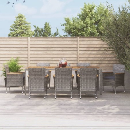 vidaXL Set comedor jardín 9 pzas y cojines ratán sintético gris