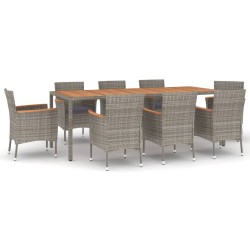 vidaXL Set comedor jardín 9 pzas y cojines ratán sintético gris