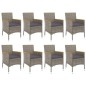 vidaXL Set comedor jardín 9 pzas y cojines ratán sintético gris