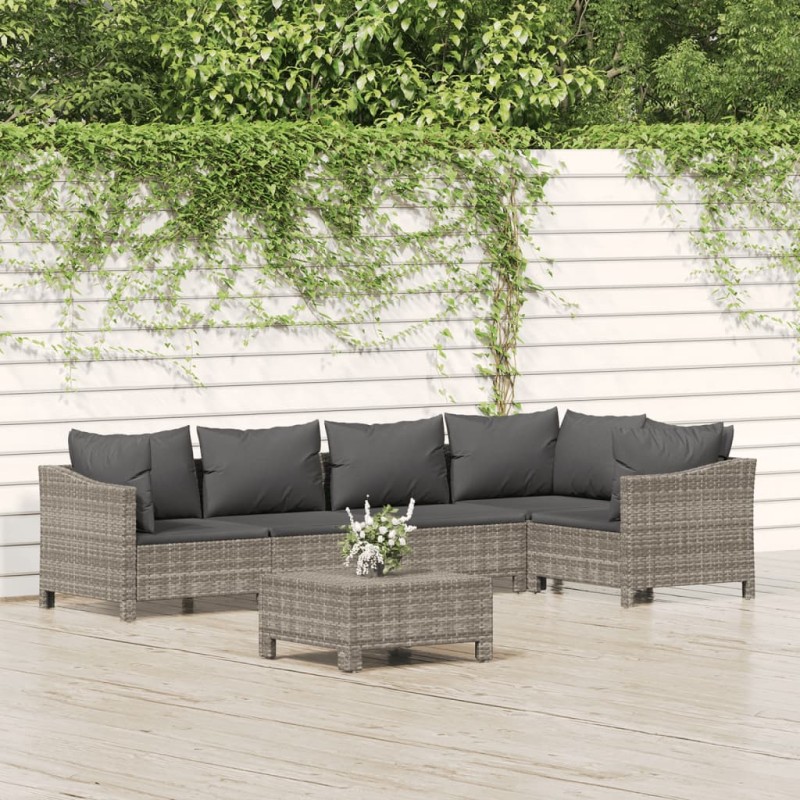 vidaXL Set de muebles de jardín 6 pzas y cojines ratán sintético gris vidaXL Set de muebles de jardín 6 pzas y cojines ratán sintético gris