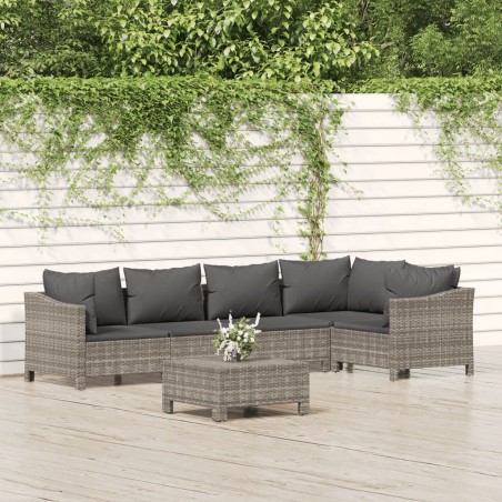 vidaXL Set de muebles de jardín 6 pzas y cojines ratán sintético gris