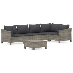 vidaXL Set de muebles de jardín 6 pzas y cojines ratán sintético gris