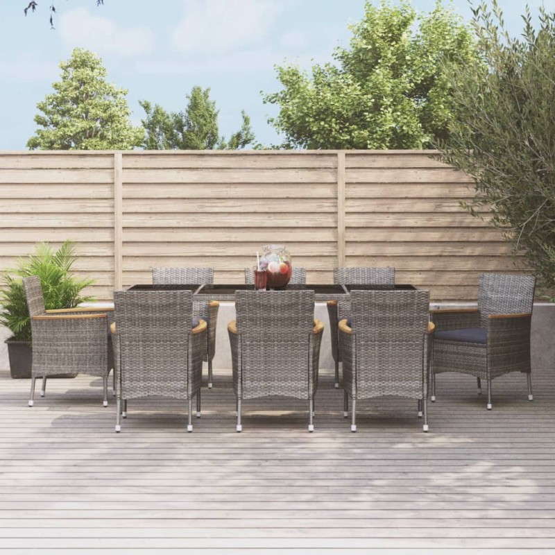 vidaXL Set comedor jardín 9 pzas y cojines ratán sintético gris vidaXL Set comedor jardín 9 pzas y cojines ratán sintético gris