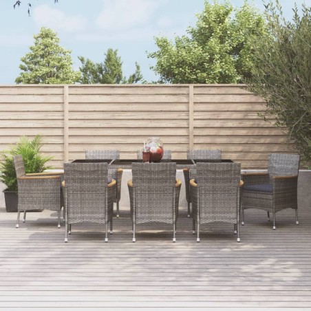 vidaXL Set comedor jardín 9 pzas y cojines ratán sintético gris