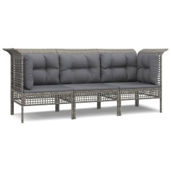 vidaXL Set de muebles de jardín 3 pzas y cojines ratán sintético gris