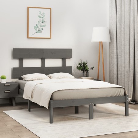 vidaXL Estructura de cama doble madera maciza gris 135x190 cm