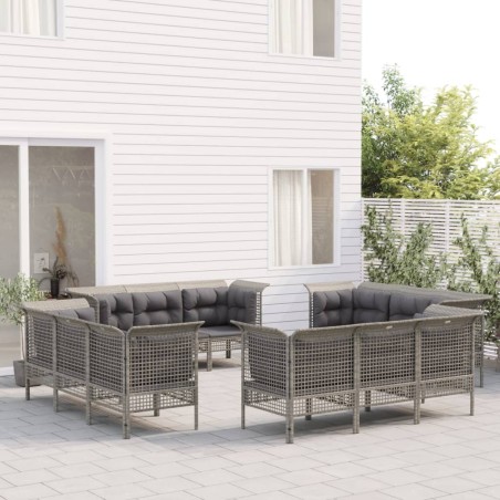 vidaXL Set de muebles de jardín 12 pzas cojines ratán sintético gris