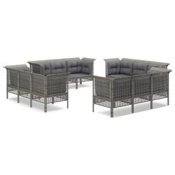 vidaXL Set de muebles de jardín 12 pzas cojines ratán sintético gris