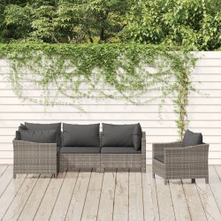 vidaXL Set de muebles de jardín 5 pzas y cojines ratán sintético gris