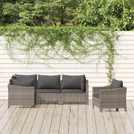 vidaXL Set de muebles de jardín 5 pzas y cojines ratán sintético gris