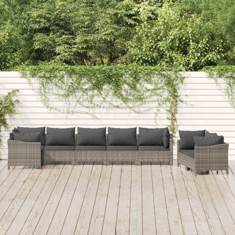 vidaXL Set de muebles de jardín 8 pzas y cojines ratán sintético gris vidaXL Set de muebles de jardín 8 pzas y cojines ratán sintético gris