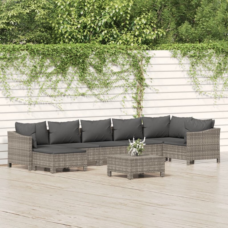 vidaXL Set de muebles de jardín 8 pzas y cojines ratán sintético gris vidaXL Set de muebles de jardín 8 pzas y cojines ratán sintético gris