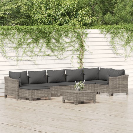 vidaXL Set de muebles de jardín 8 pzas y cojines ratán sintético gris