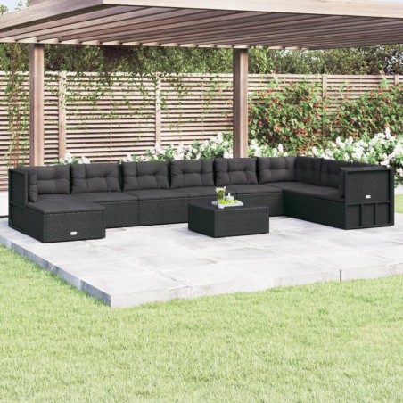 vidaXL Set de muebles de jardín 9 pzas y cojines ratán sintético negro