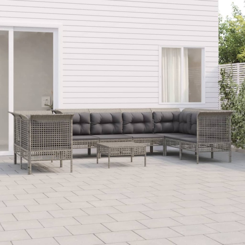 vidaXL Set de muebles de jardín 9 pzas y cojines ratán sintético gris