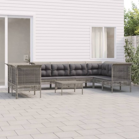 vidaXL Set de muebles de jardín 9 pzas y cojines ratán sintético gris