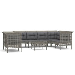 vidaXL Set de muebles de jardín 9 pzas y cojines ratán sintético gris