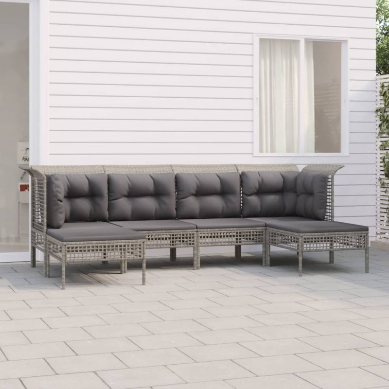vidaXL Set de muebles de jardín 6 pzas y cojines ratán sintético gris vidaXL Set de muebles de jardín 6 pzas y cojines ratán sintético gris