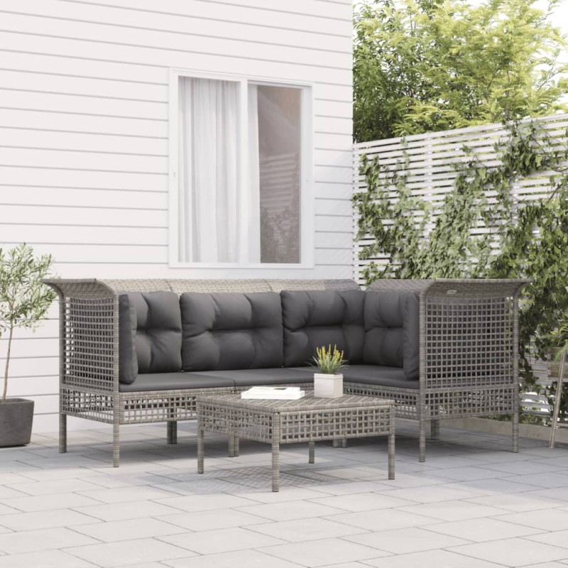 vidaXL Set de muebles de jardín 5 pzas y cojines ratán sintético gris vidaXL Set de muebles de jardín 5 pzas y cojines ratán sintético gris